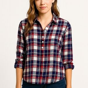 Tommy Hilfiger Red and Blue Plaid Women's Top